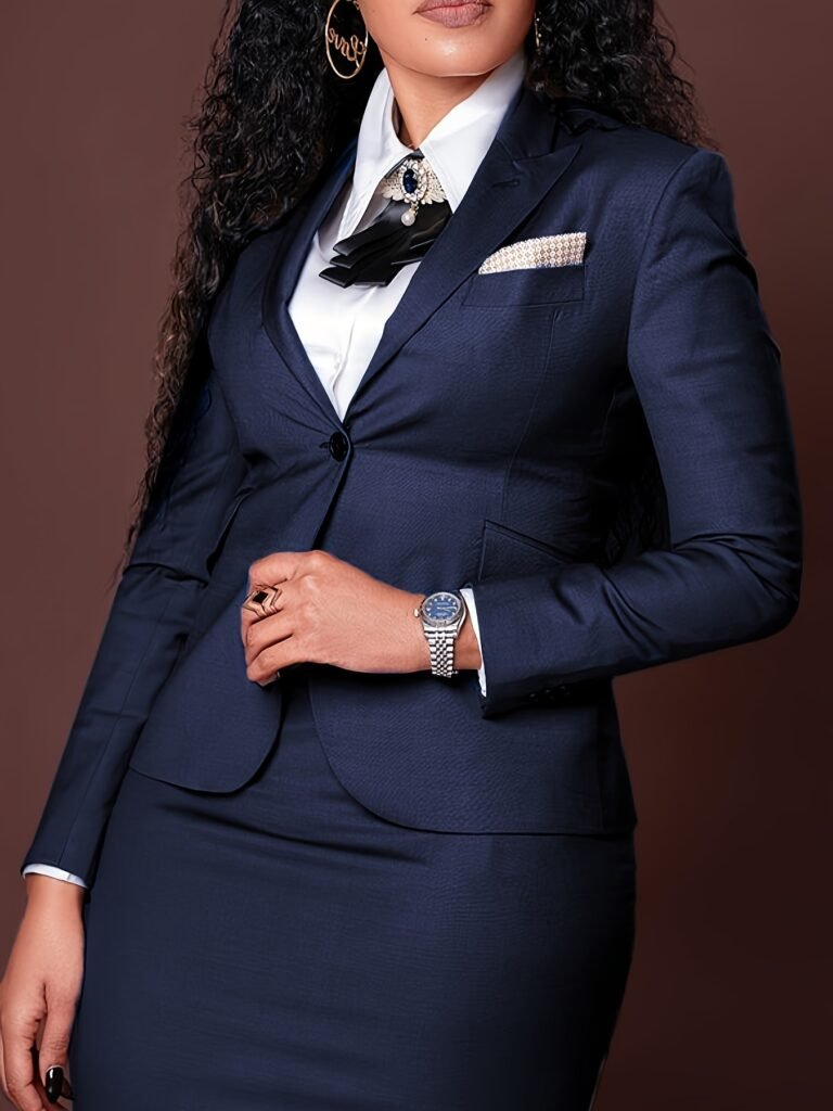 Elegant Women’s Skirt Suit Set – Blazer & Bow Tie