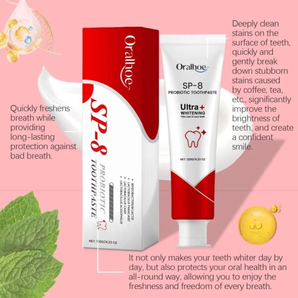 S918697f6fda74c649eb941282b7314afh Probiotic Toothpaste SP-8 Whitening Tooth Remove Plaque Stains Teeth Whitener Oral Hygiene Clean Fresh Breath Denta 120g New